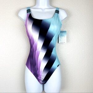 SunFlair Ombre’ Striped One Peice Swimsuit Size 8